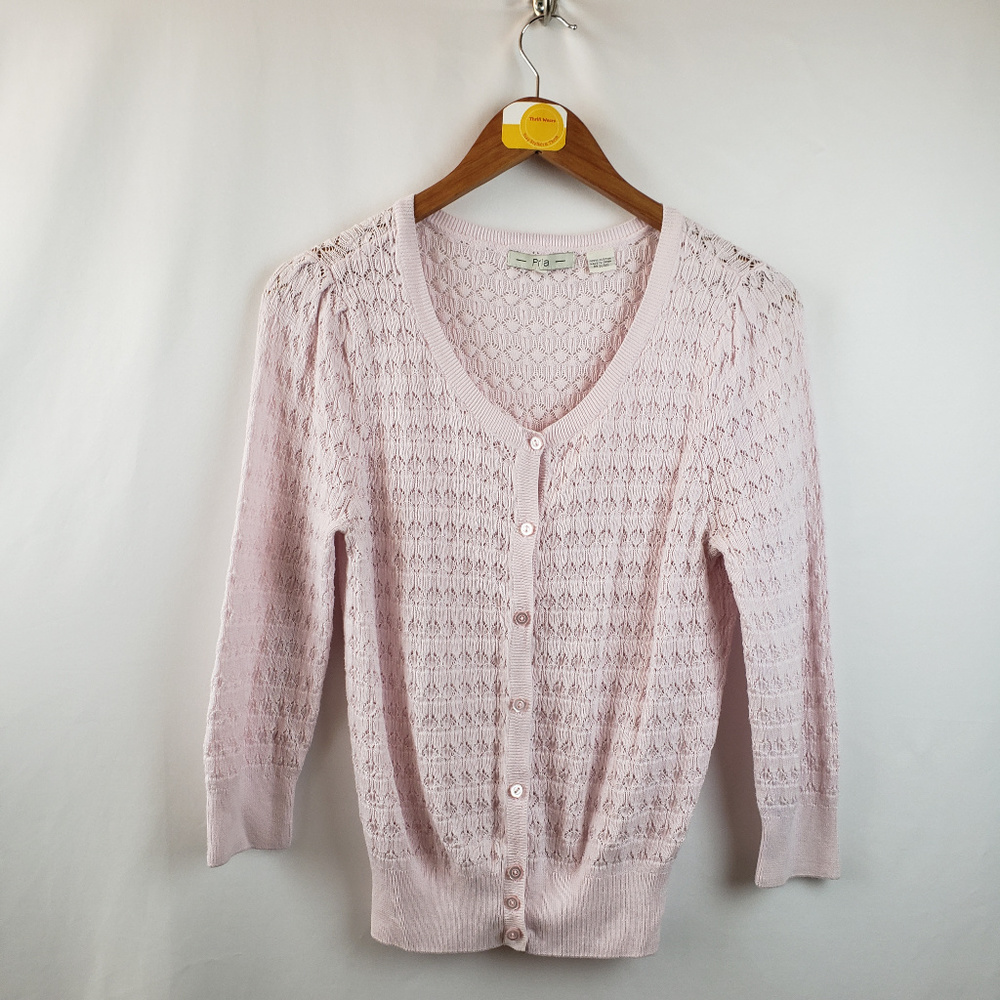 Pria Womens Eyelet Knit Button Front Sweater Pink